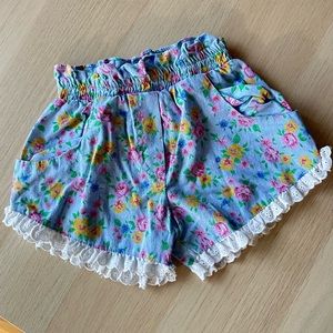 Vintage Coastal Grannie Style Shorts, Floral Print, Ruffled Hem, 12 months